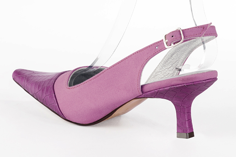 Mauve purple women's slingback shoes. Pointed toe. Medium spool heels. Rear view - Florence KOOIJMAN